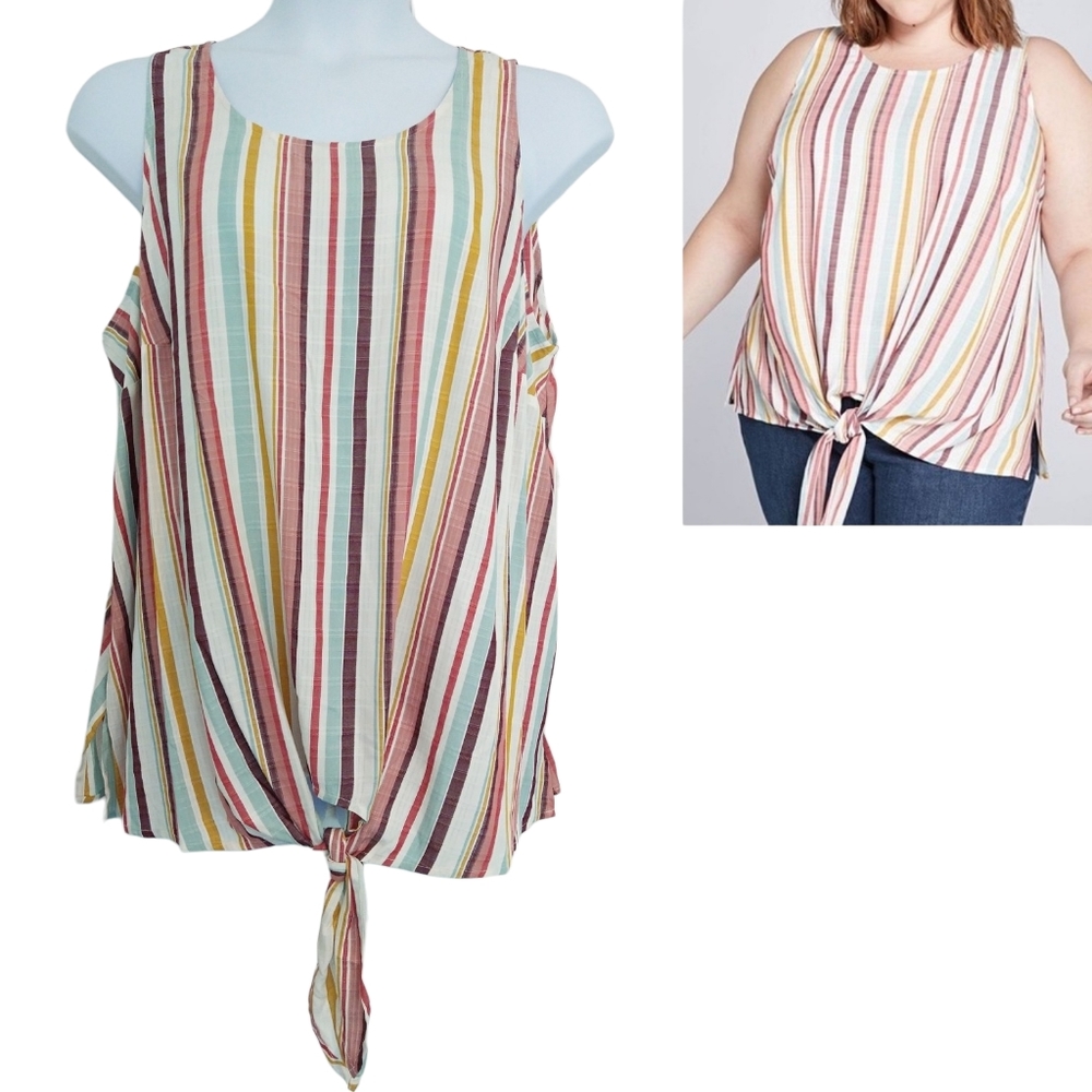 Lane Bryant Striped Tie-Front Tank Top in Multi-Color